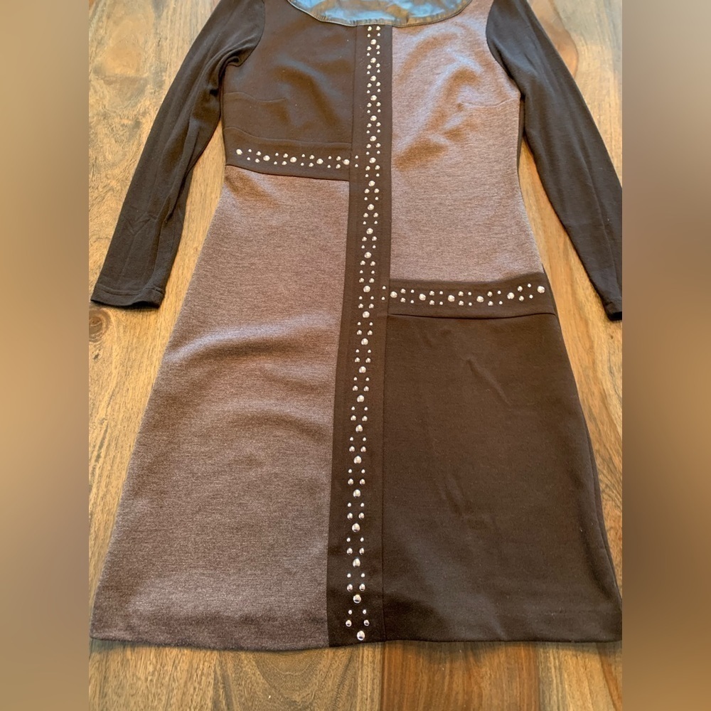 Rinascimento Dress Black Gray Color Block Italy Size Medium Studs Rock Star Sexy - Picture 9 of 16
